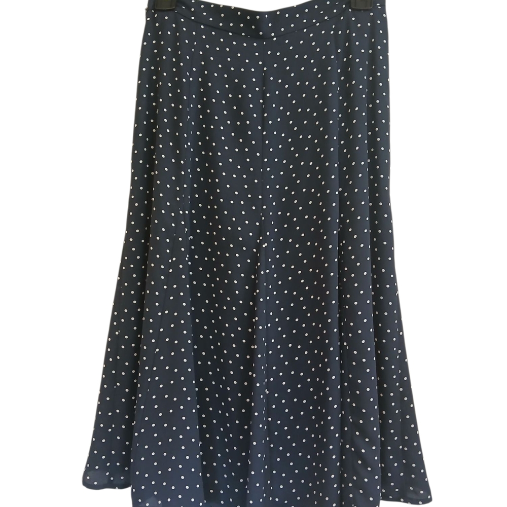 LOFT Navy and White Polka Dot Midi Skirt Size 0